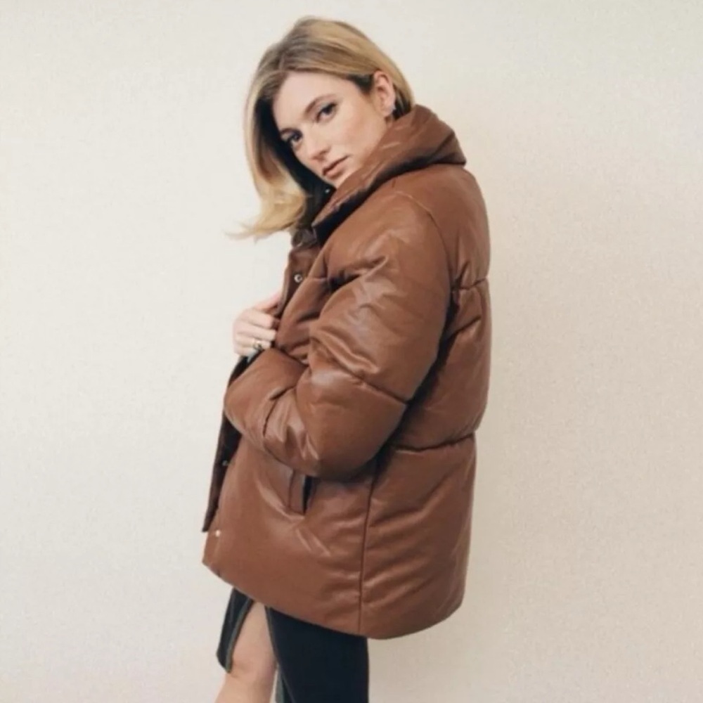 Avec Les Filles brown oversized vegan leather puffer jacket Size: XS